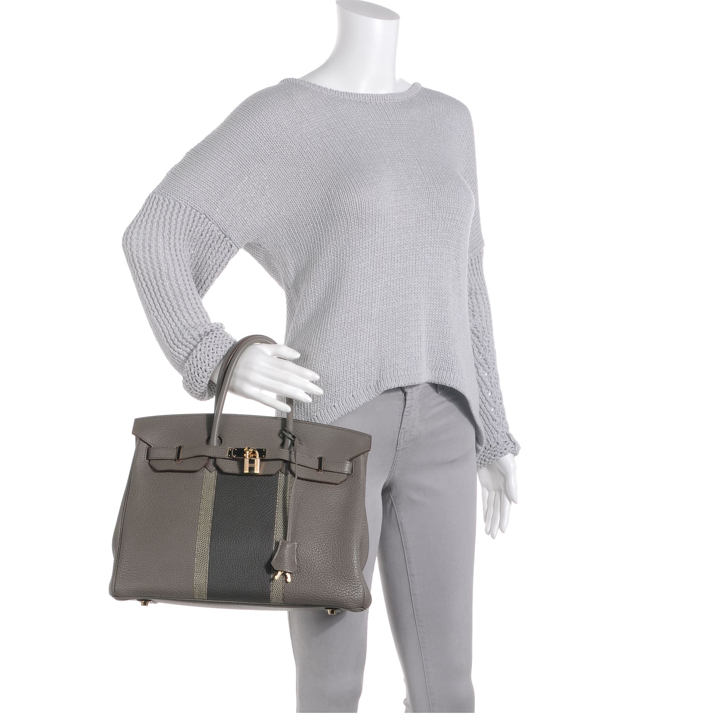 Taurillon Clemence Lizard Club Birkin 35 Etain