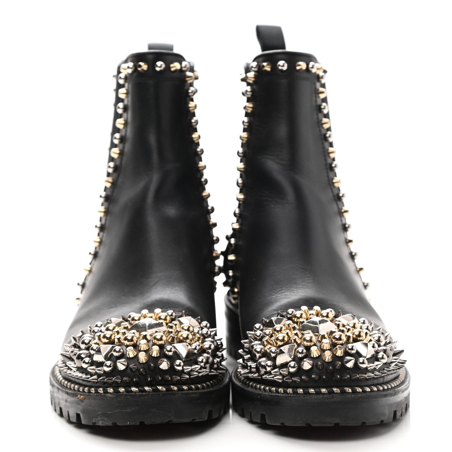 Christian Louboutin Calfskin Studded Chasse A Clou Flat Chelsea Boots 40 Black 2 of 9