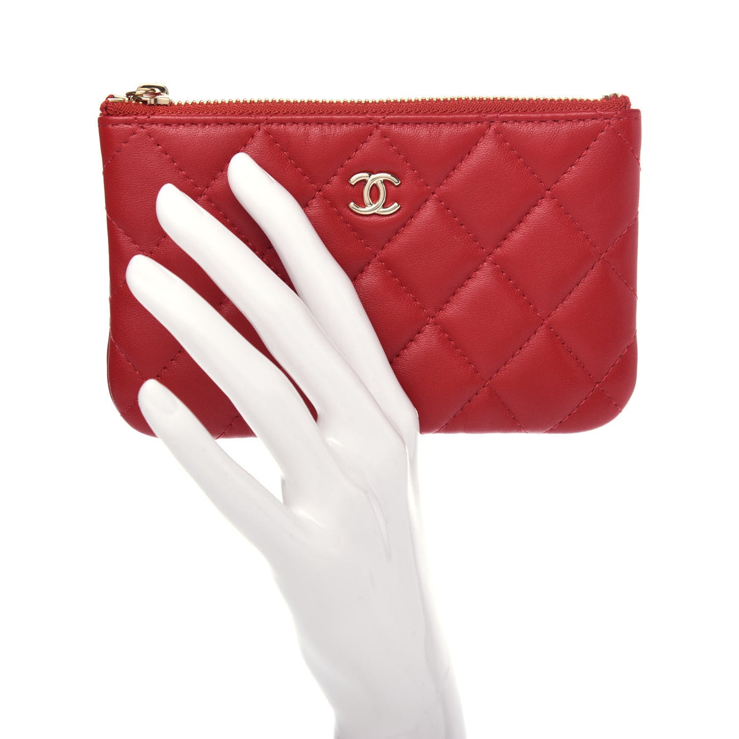 Lambskin Quilted Small Cosmetic Case Red