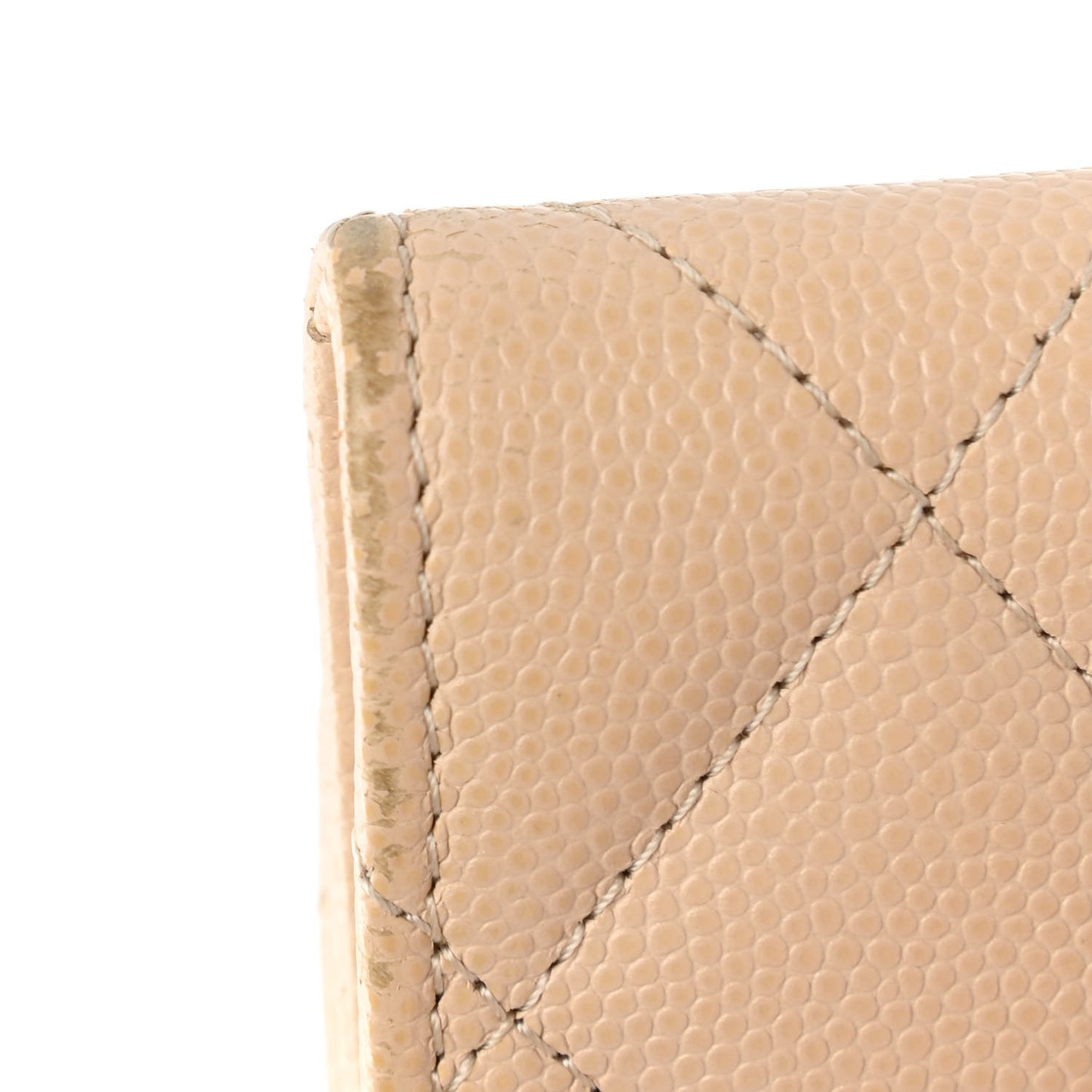 Caviar Pearl Quilted Coco Candy Flap Card Holder Beige
