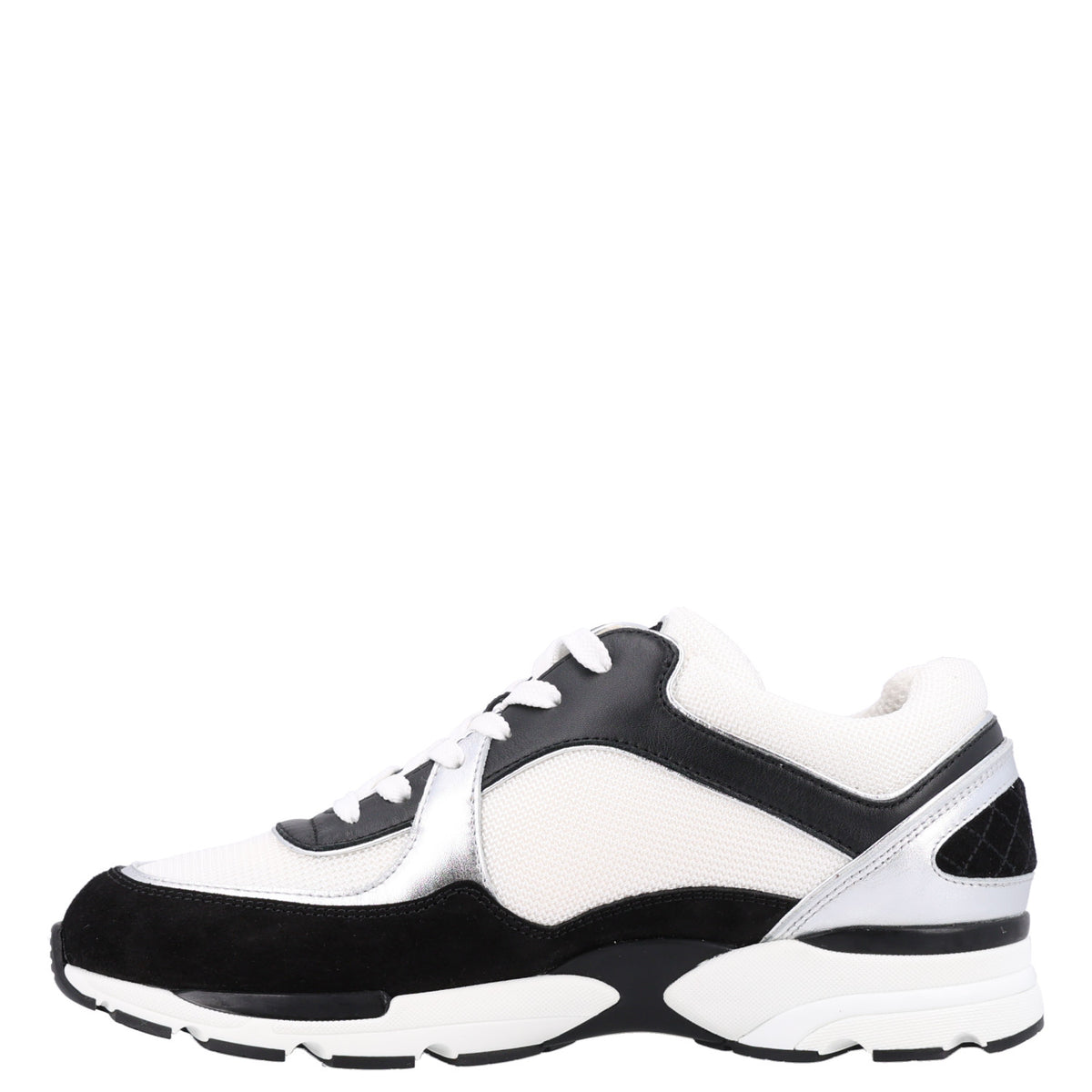 Chanel Mesh Suede Calfskin Grained Calfskin Womens CC Sneakers 39 Black White Silver 1 of 10