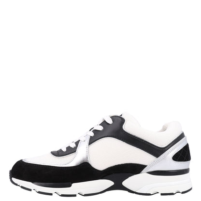 Chanel Mesh Suede Calfskin Grained Calfskin Womens CC Sneakers 39 Black White Silver 1 of 10