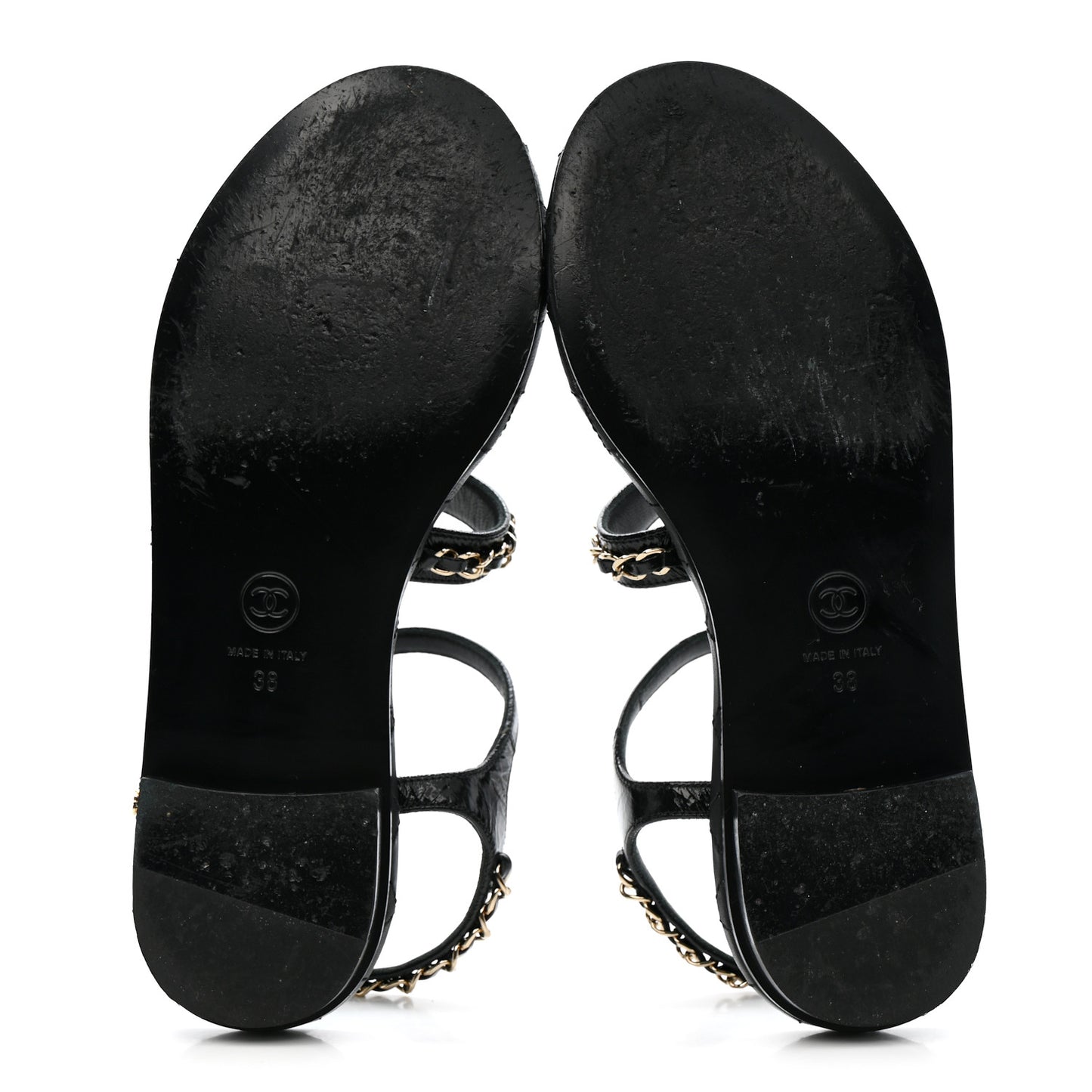 Crumpled Calfskin Chain Sandals 38 Black