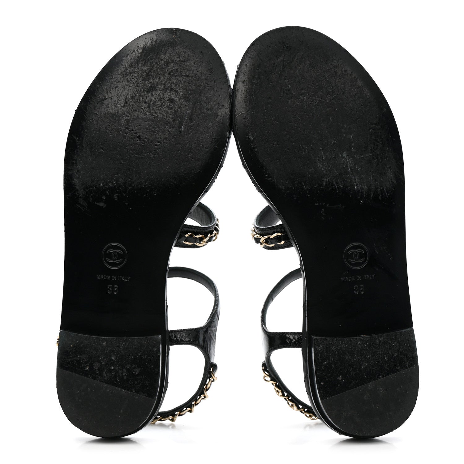 Chanel Crumpled Calfskin Chain Sandals 38 Black 6 of 12