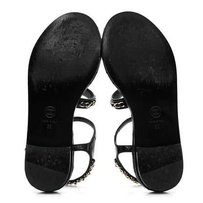 Chanel Crumpled Calfskin Chain Sandals 38 Black 6 of 12