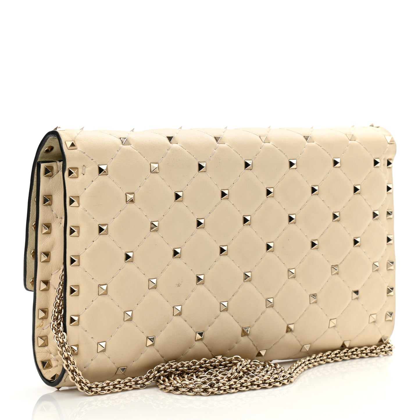 Nappa Rockstud Spike Wallet on Chain Light Ivory
