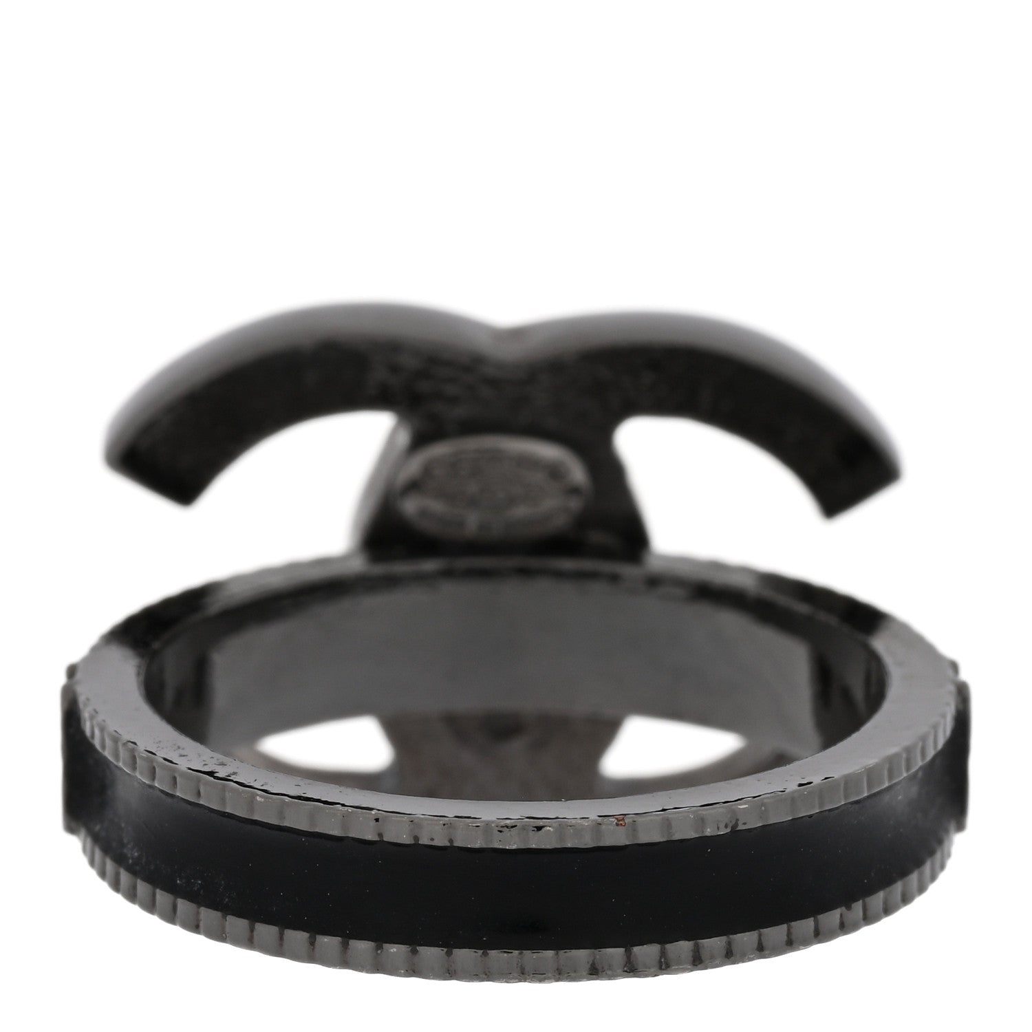 Chanel Enamel CC Ring 52 6 Black Silver 3 of 4
