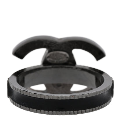 Chanel Enamel CC Ring 52 6 Black Silver 3 of 4