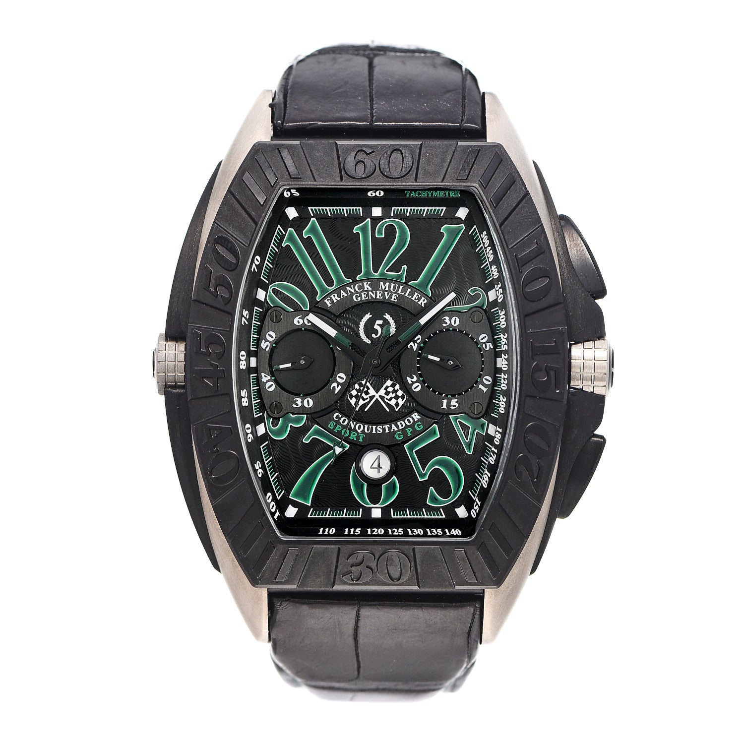 Franck Muller Stainless Steel Titanium Alligator 42mm Conquistador Grand Prix Limited Edition Automatic Watch Black 9900SCDT 1 of 4