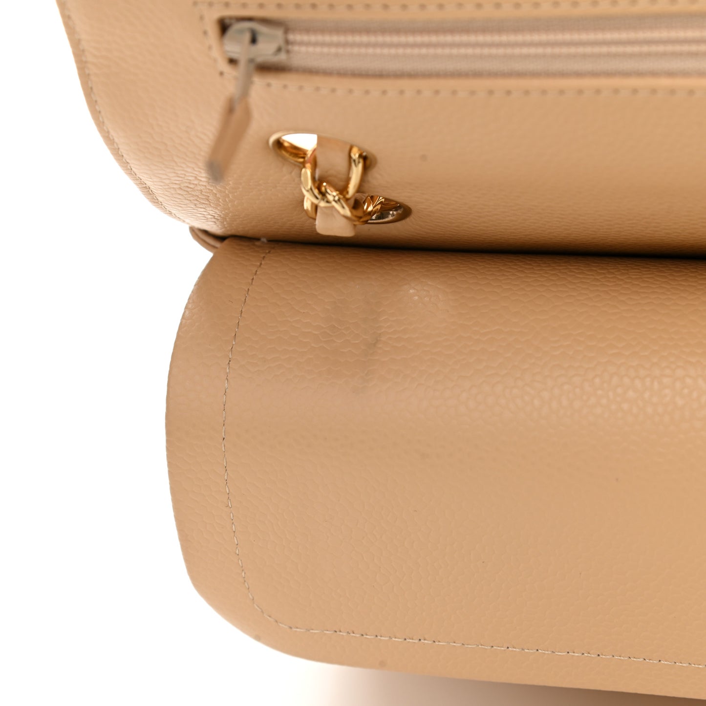Caviar Quilted Medium Double Flap Beige