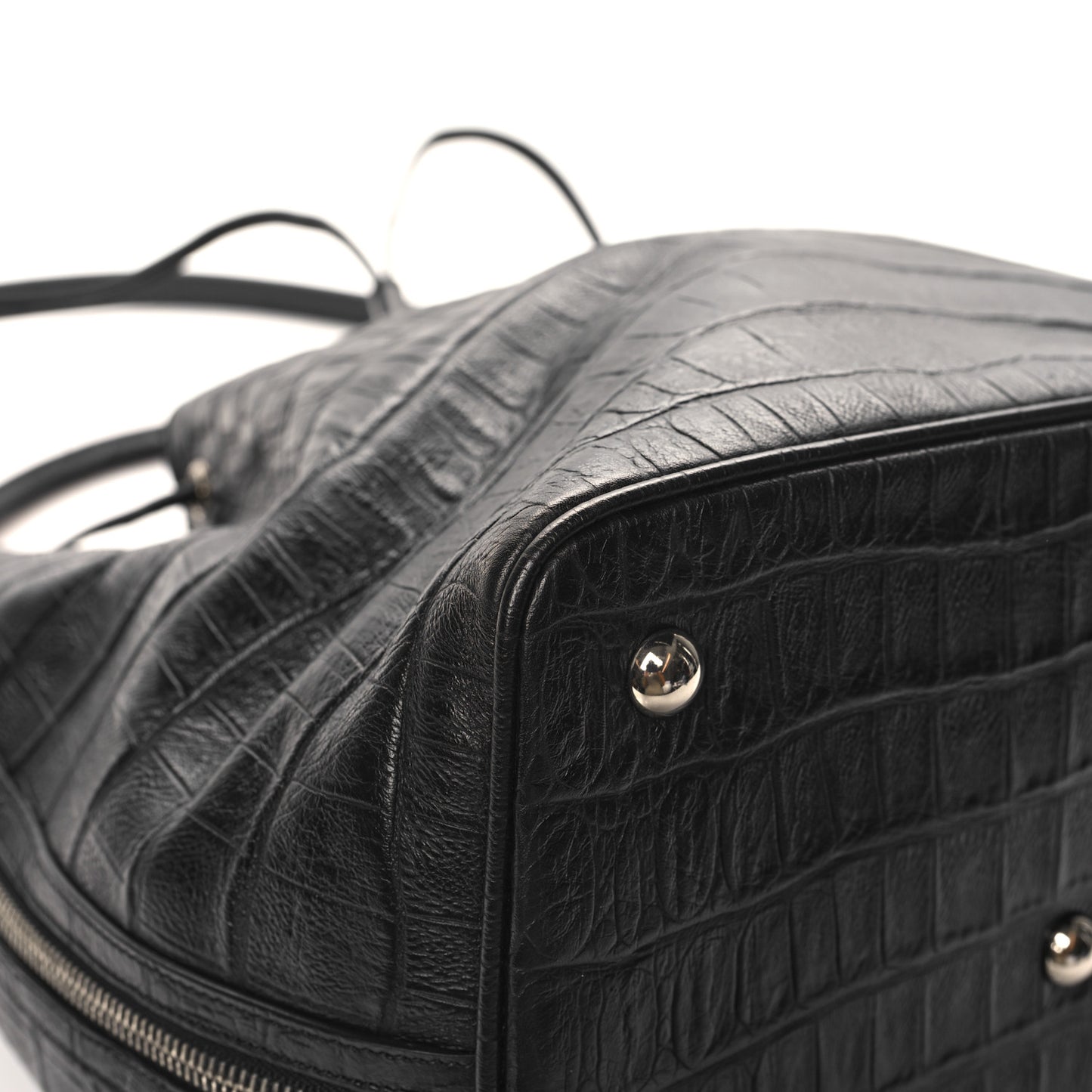 Calfskin Crocodile Embossed Large Emmanuelle Bucket Bag Black