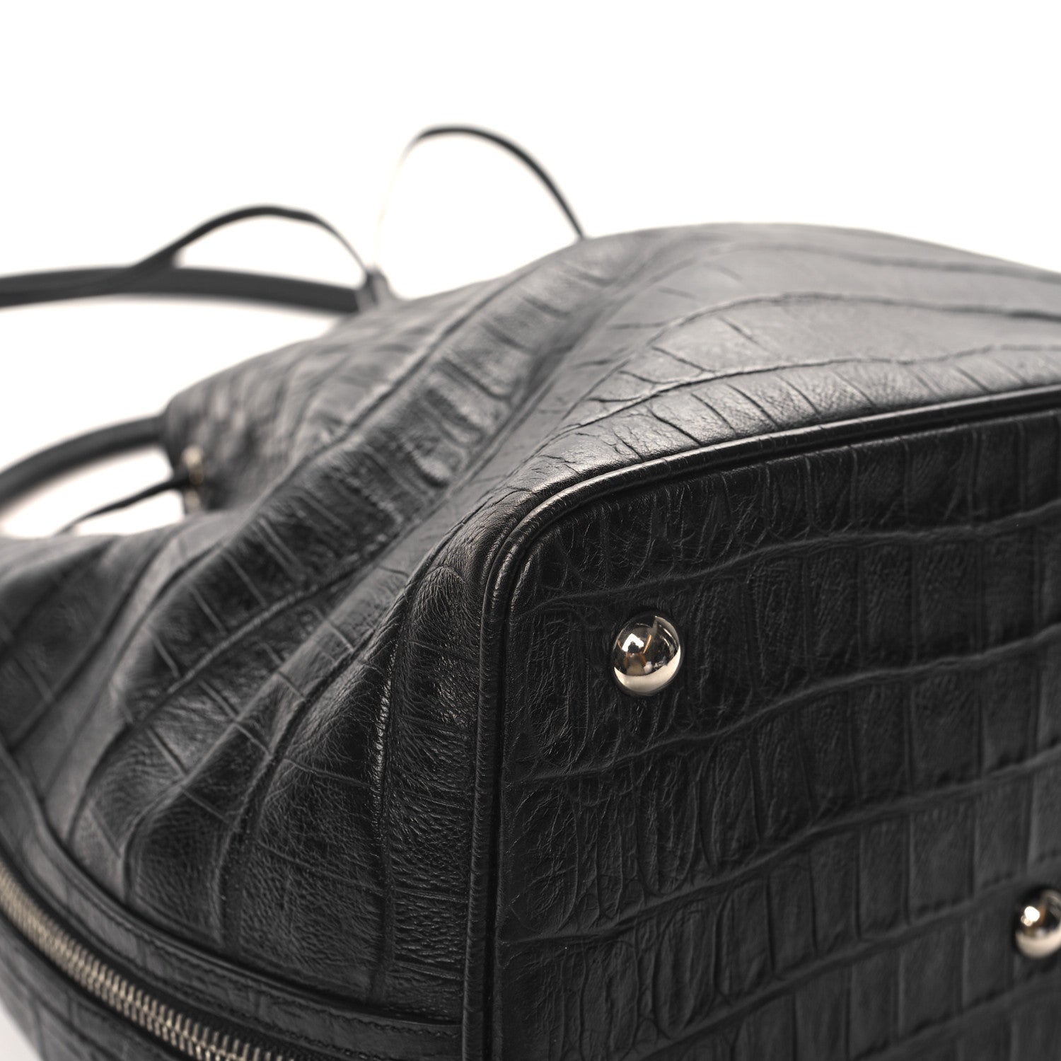 Saint Laurent Calfskin Crocodile Embossed Large Emmanuelle Bucket Bag Black 9 of 12