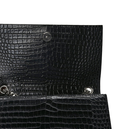Saint Laurent SAINT LAURENT Calfskin Crocodile Embossed Small Classic Monogram Kate Tassel Satchel Black 12 of 12