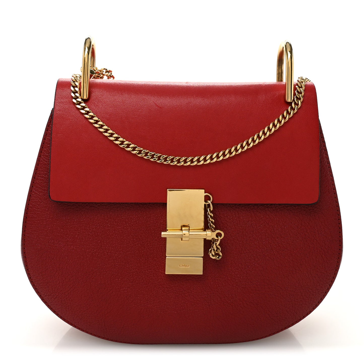 Grained Calfskin Lambskin Drew Shoulder Bag Red