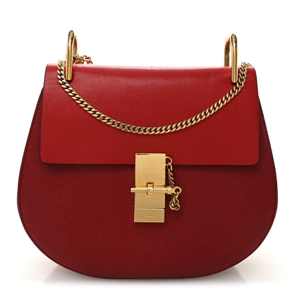 Chloe Grained Calfskin Lambskin Drew Shoulder Bag Red 1 of 9