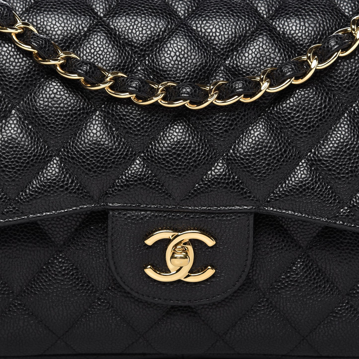 Caviar Quilted Jumbo Double Flap Black
