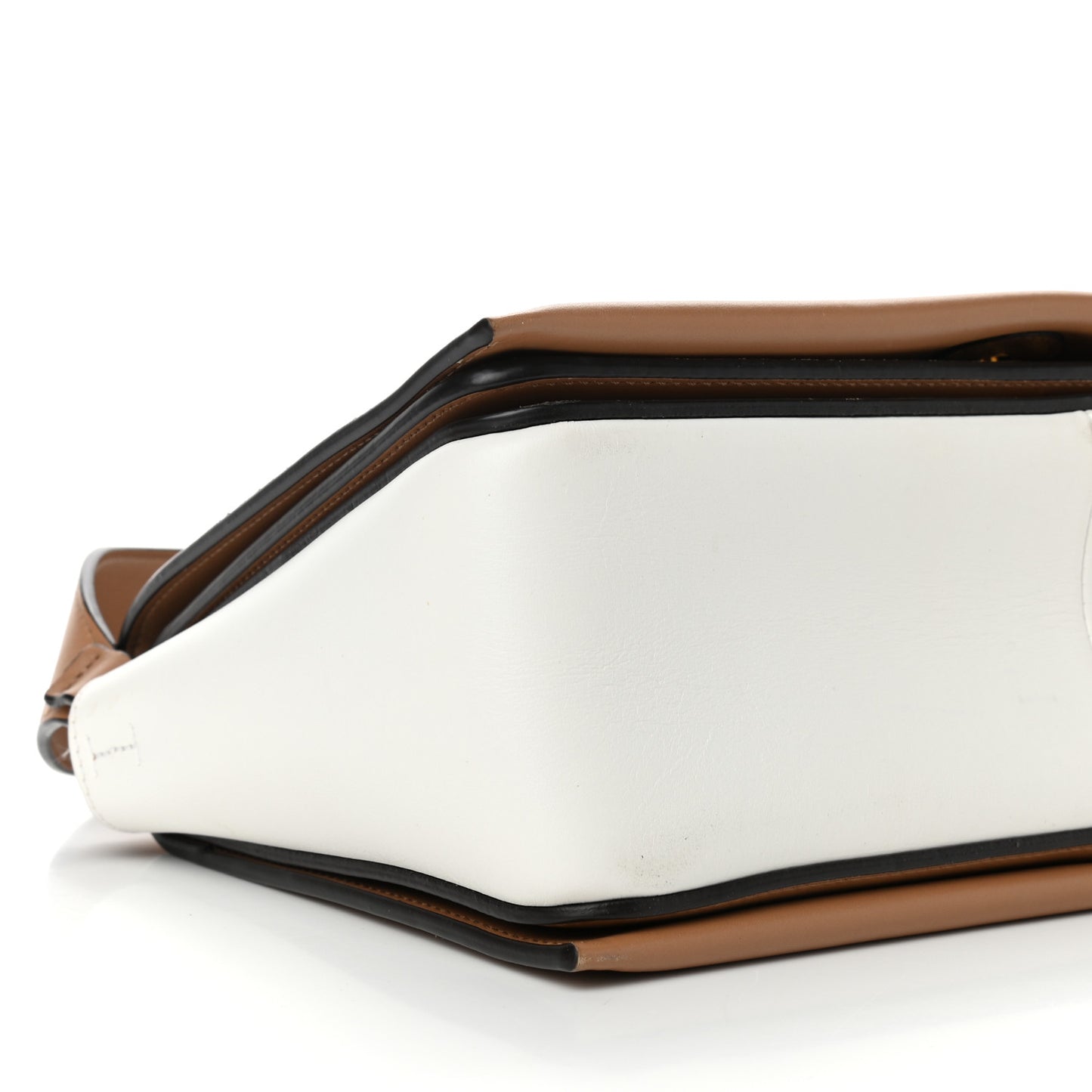 Shiny Smooth Calfskin Medium Frame Shoulder Bag Tan Optic White