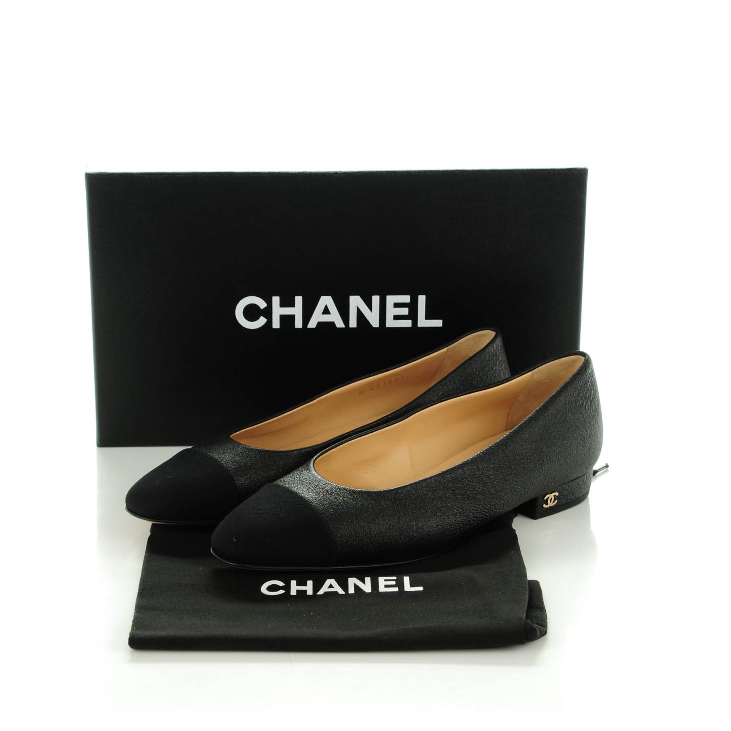 Chanel Metallic Lambskin Cap Toe Ballerina Flats 36 Black 8 of 8