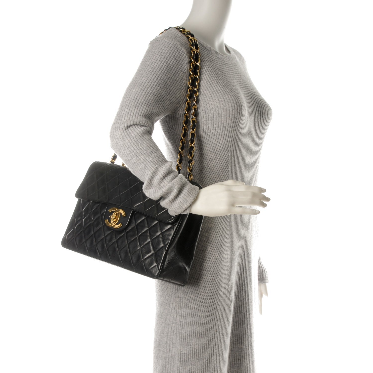 Chanel Lambskin Quilted XL Jumbo Single Flap Black 2 of 12