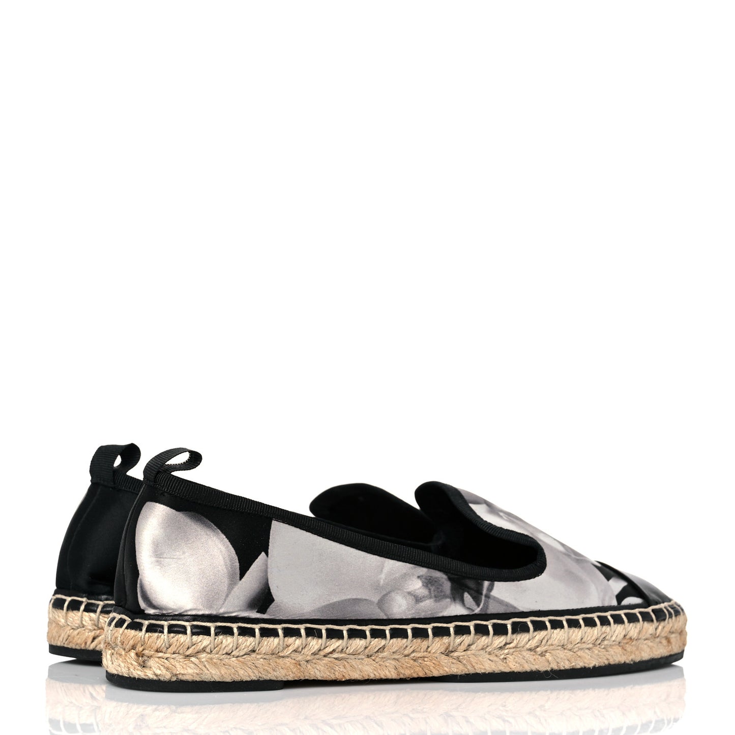 Satin Floral Print Espadrille 37 Black