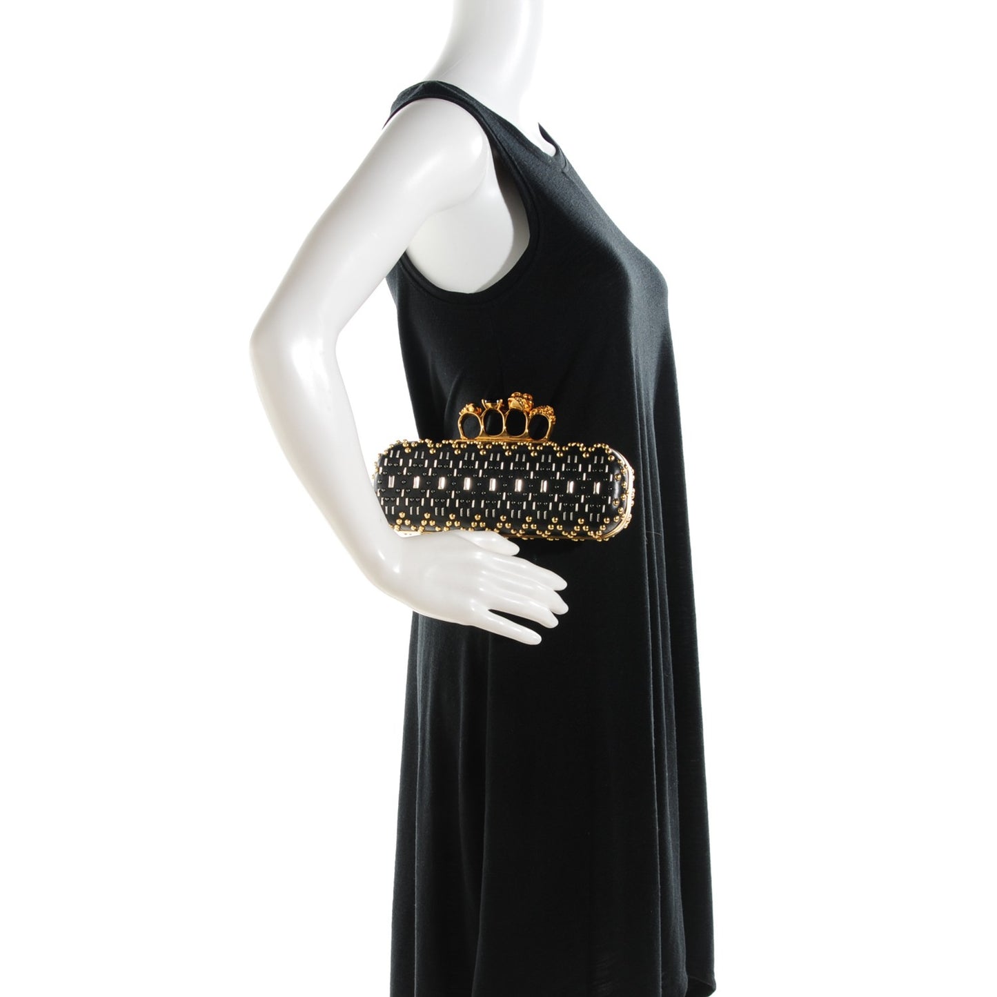 Nappa Studded Long Skull Knuckle Box Clutch Black