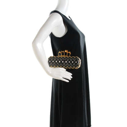Alexander McQueen Nappa Studded Long Skull Knuckle Box Clutch Black 2 of 8