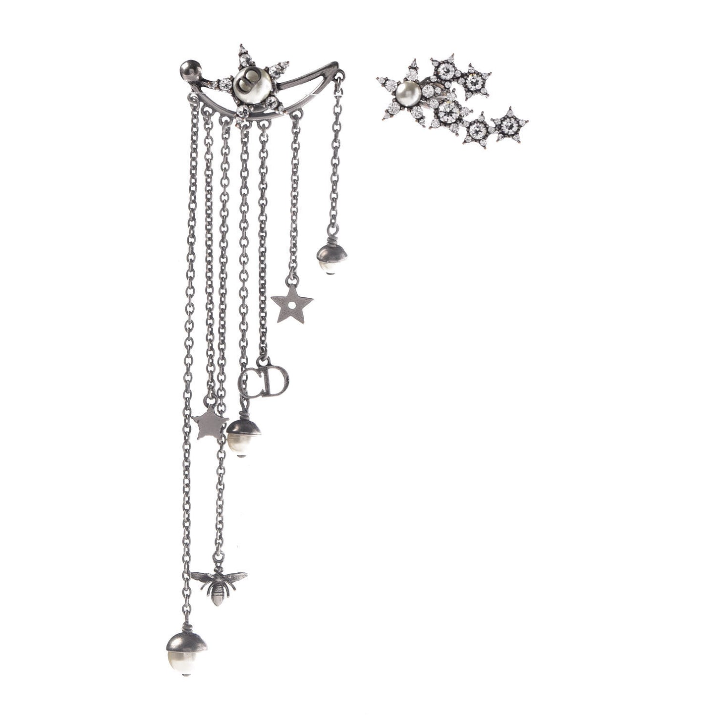 Crystal Pearl Dangle Chain Earrings Silver