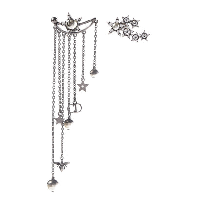 Christian Dior Crystal Pearl Dangle Chain Earrings Silver 1 of 3