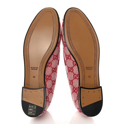 Gucci Canvas GG Monogram Horsebit Womens Jordaan Loafers 40 Gardenia Hibiscus Red 5 of 10