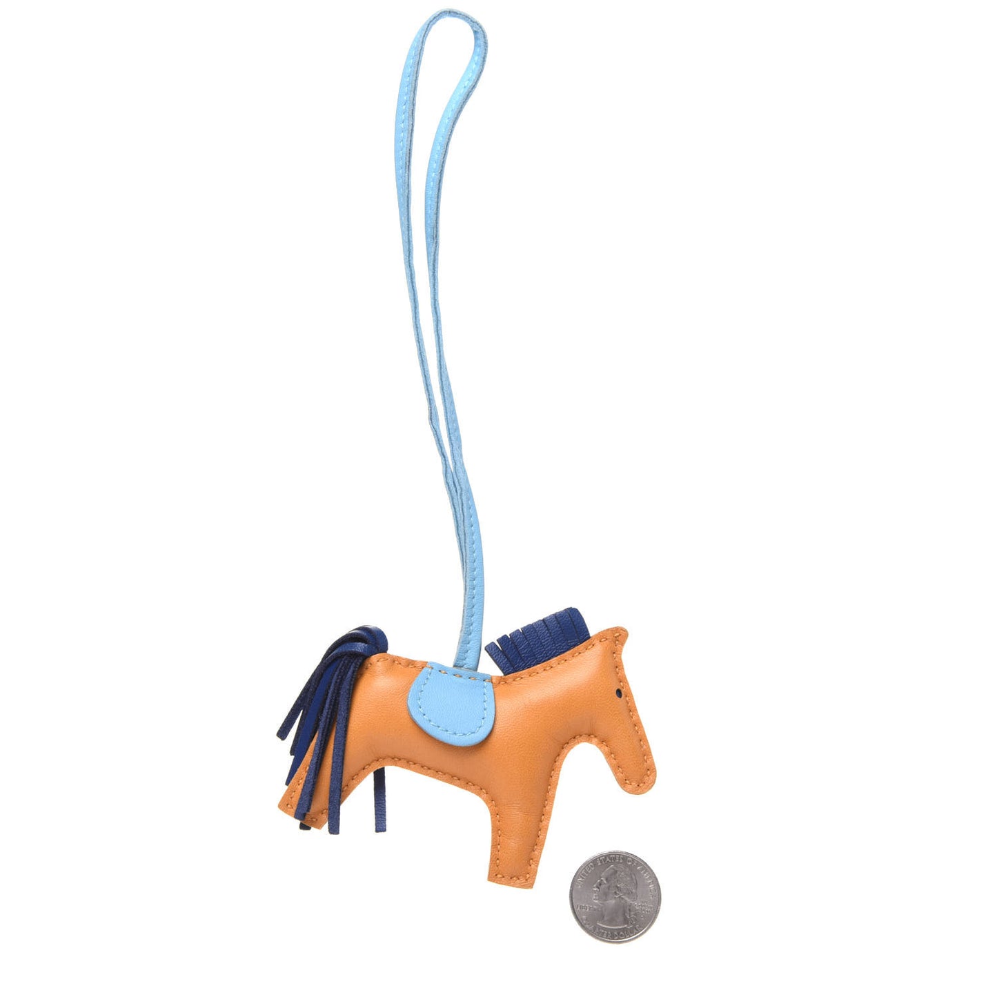 Milo Lambskin Grigri Rodeo Horse Bag Charm PM Naturel Bouton D'Or Celeste Bleu Saphir