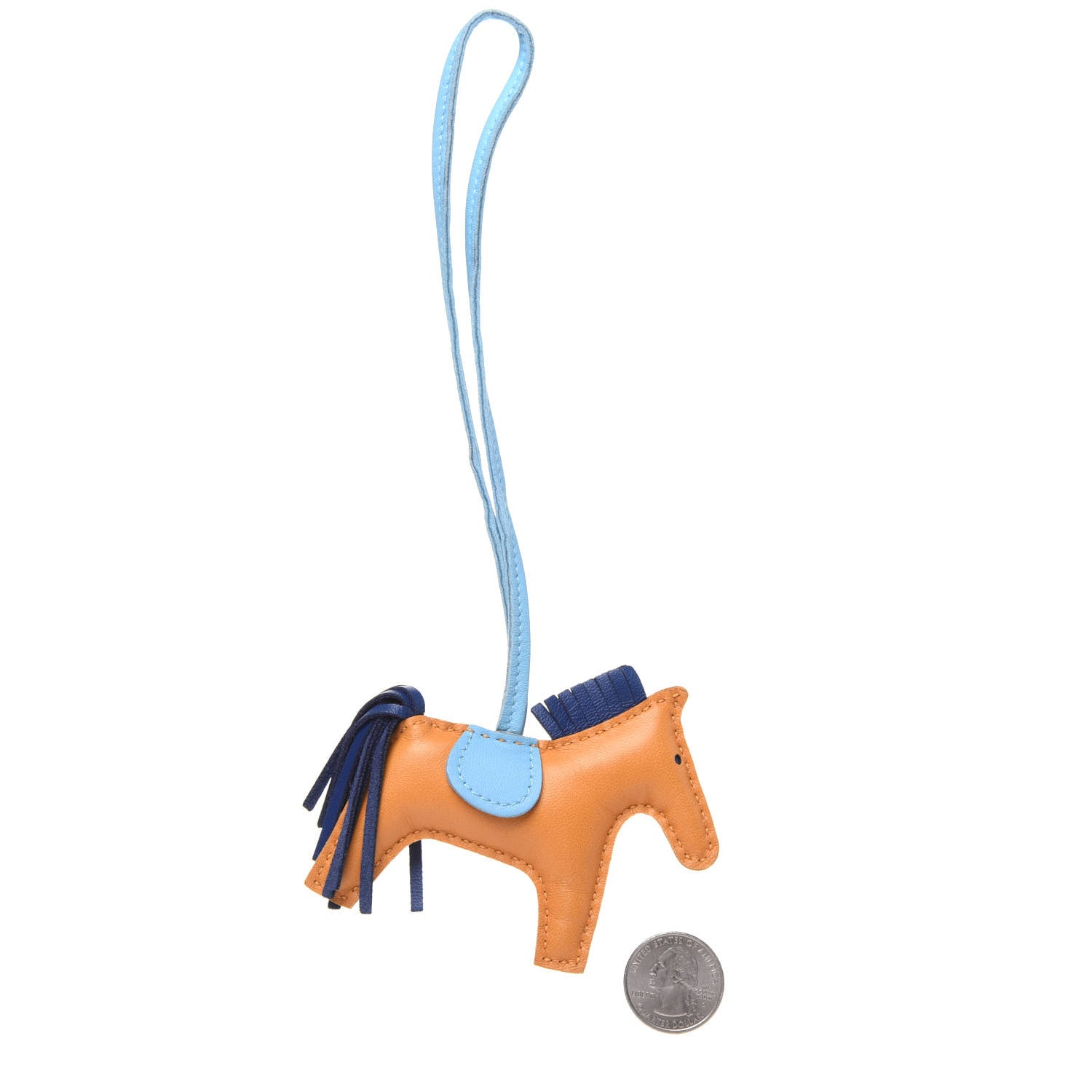 Hermes Milo Lambskin Grigri Rodeo Horse Bag Charm PM Naturel Bouton D'Or Celeste Bleu Saphir 2 of 7