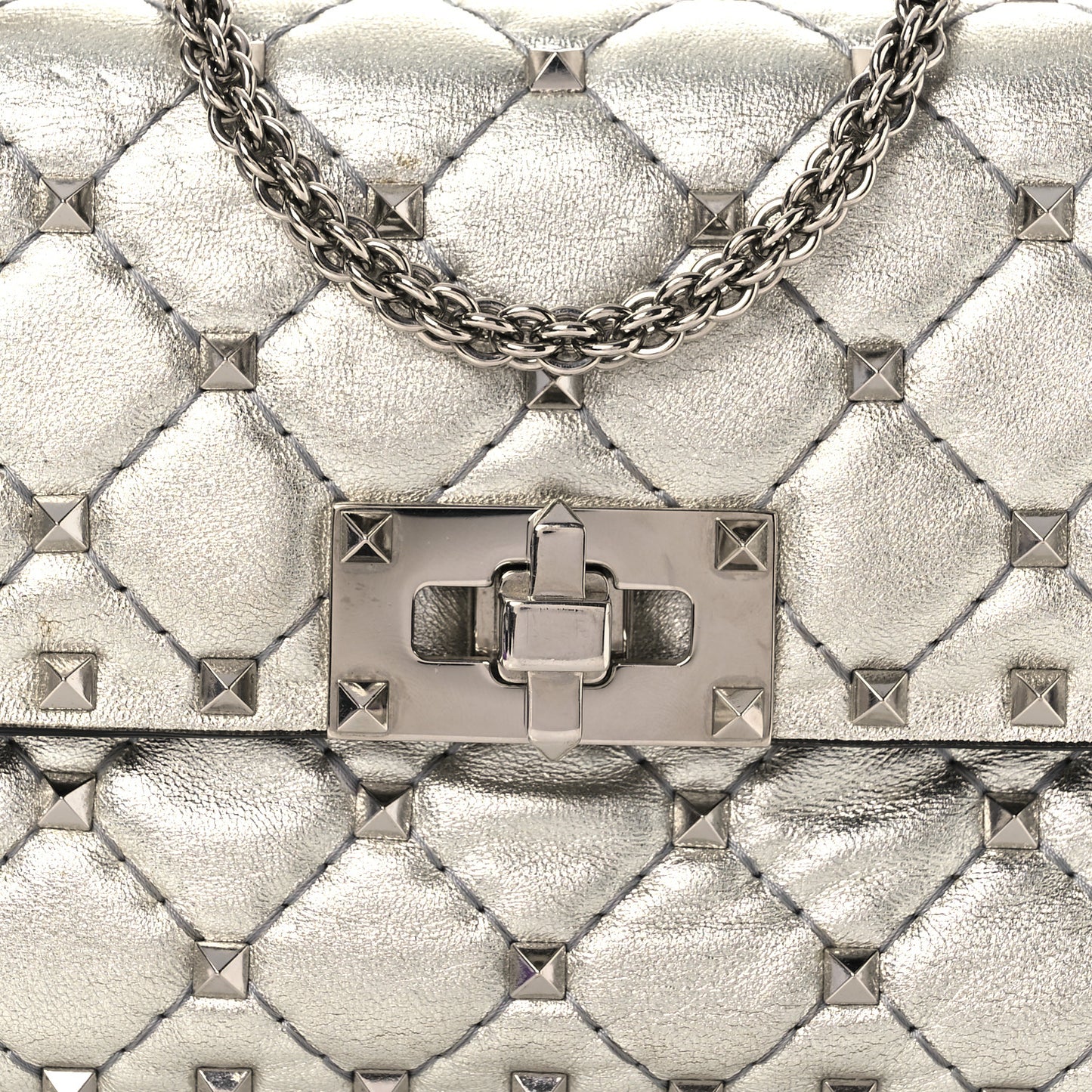 Metallic Nappa Small Rockstud Spike Shoulder Bag Silver