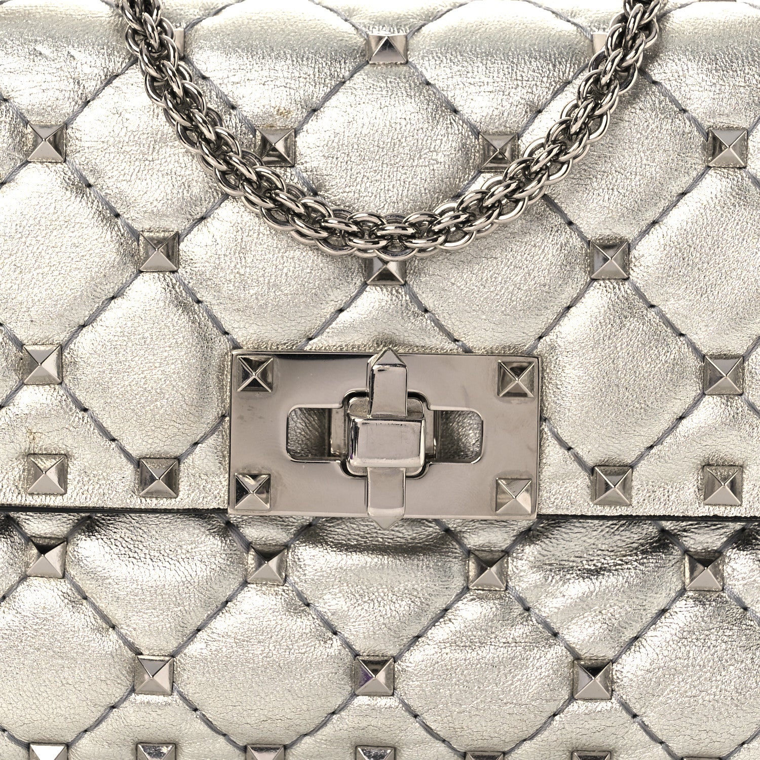 Valentino Garavani Metallic Nappa Small Rockstud Spike Shoulder Bag Silver 8 of 13