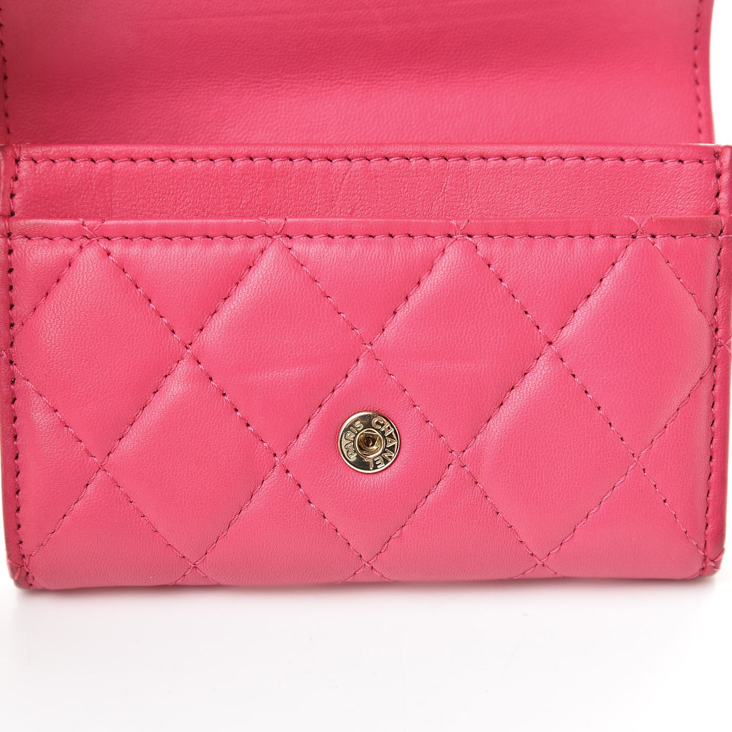 Lambskin Quilted Flap Card Holder Dark Pink