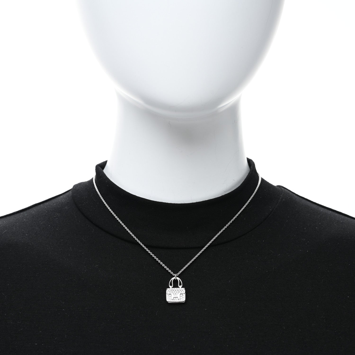 Hermes 18K White Gold Diamond Constance Amulettes Pendant Necklace 3 of 5