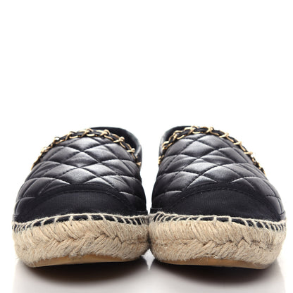 Chanel Lambskin Grosgrain Quilted CC Chain Espadrilles 37 Black 2 of 11