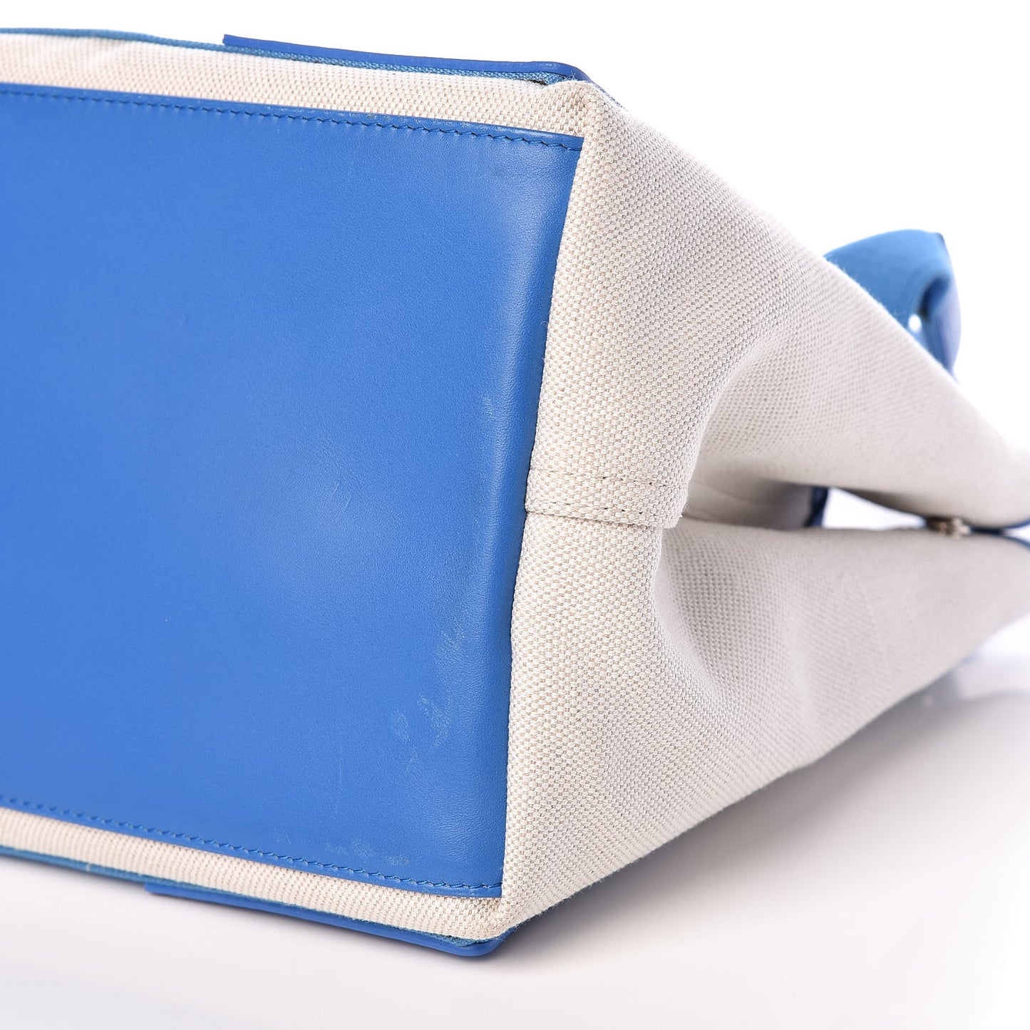 Cotton Canvas Satin Calfskin S Navy Cabas Natural Bleu