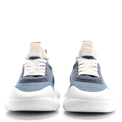Hermes Knit Suede Goatskin Womens Crew Sneakers 38 Multicolor Bleu 2 of 9