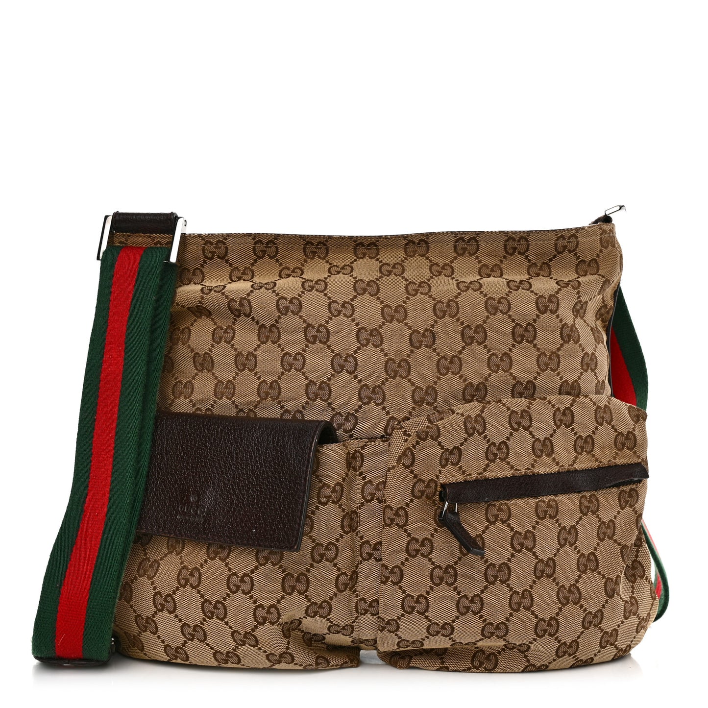 Monogram Web Medium Double Pocket Messenger Bag Dark Brown