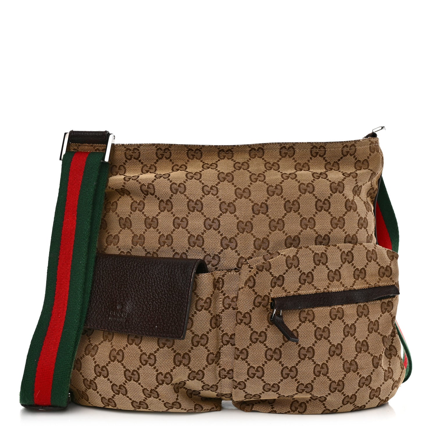 Gucci Monogram Web Medium Double Pocket Messenger Bag Dark Brown 1 of 15