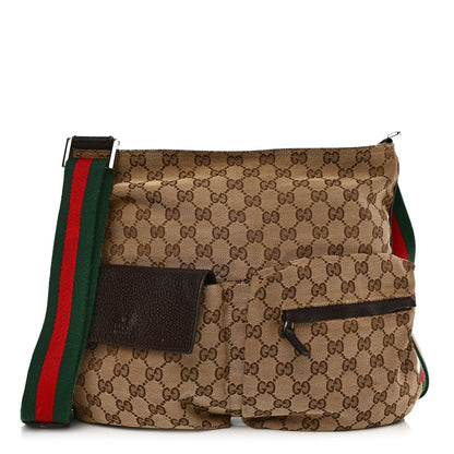 Gucci Monogram Web Medium Double Pocket Messenger Bag Dark Brown 1 of 15