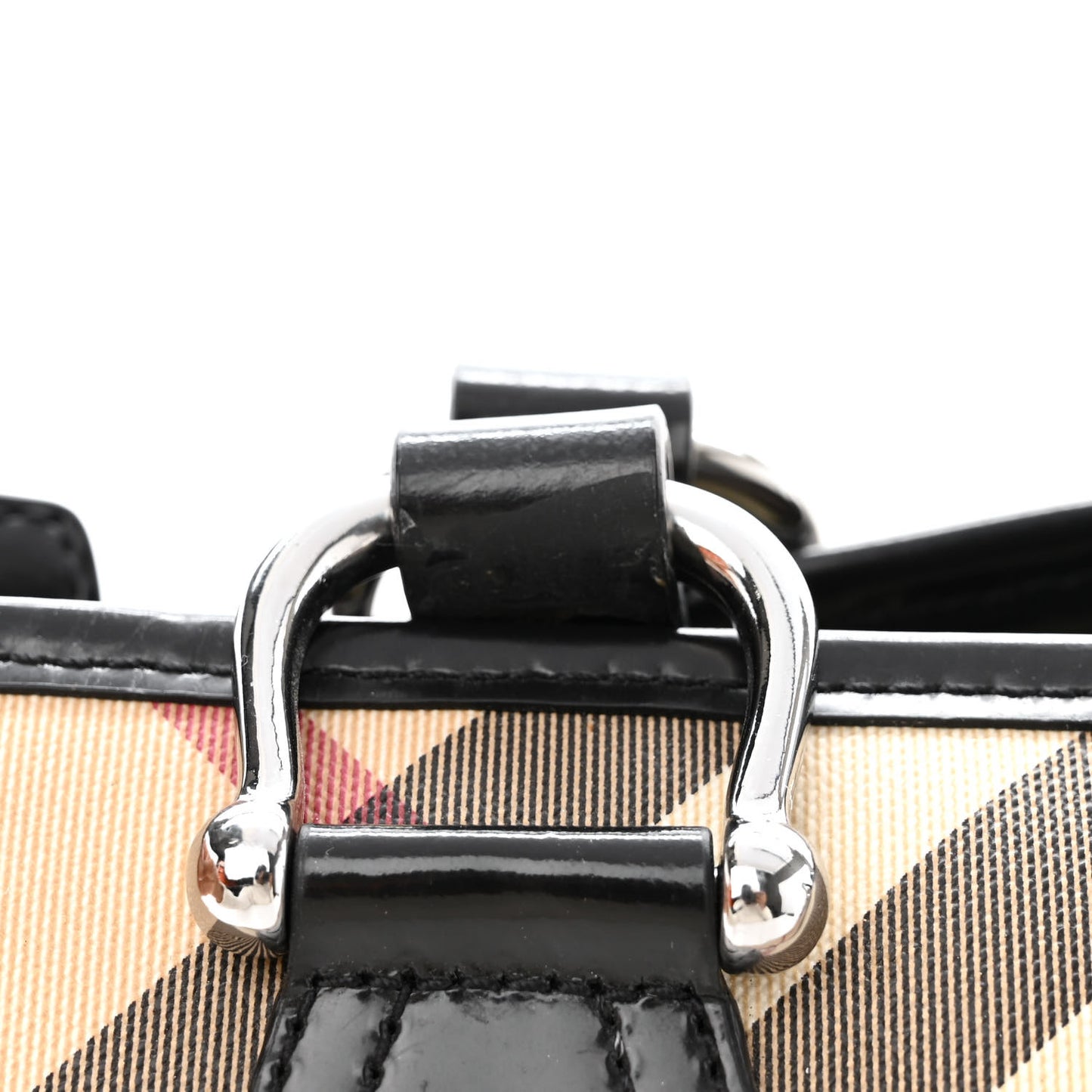 Patent Trim Nova Check Shopper Tote Black