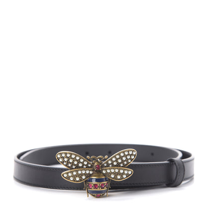 Gucci Calfskin Queen Margaret Bee Belt 80 32 Black 1 of 5