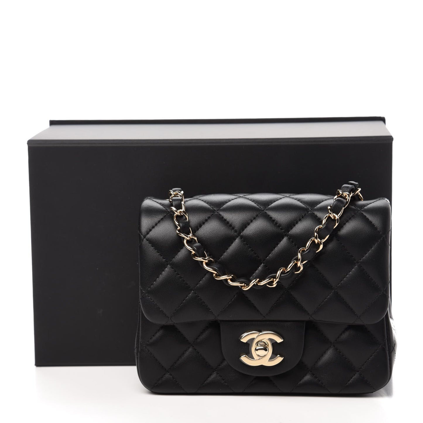 Lambskin Quilted Mini Square Flap Black