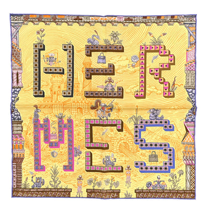Hermes Silk Super Silk Quest Scarf 45 Jaune Parme Rose 1 of 3