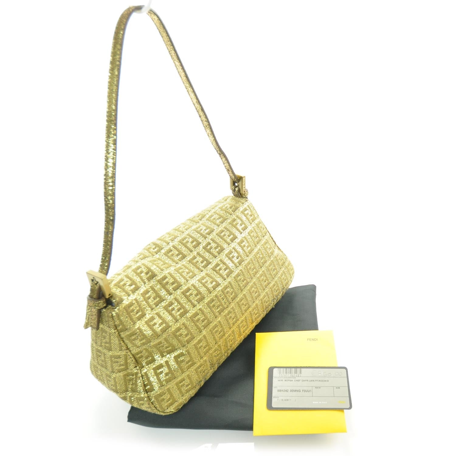 Fendi Metallic Jacquard Zucchino Suede Mini Mama Baguette Peltro Argento Sabbia 3 of 8
