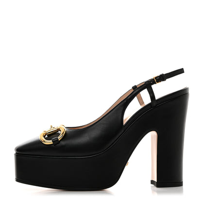 Gucci Nappa Horsebit Platform 35/120mm Slingback Pumps 36 Black 1 of 8