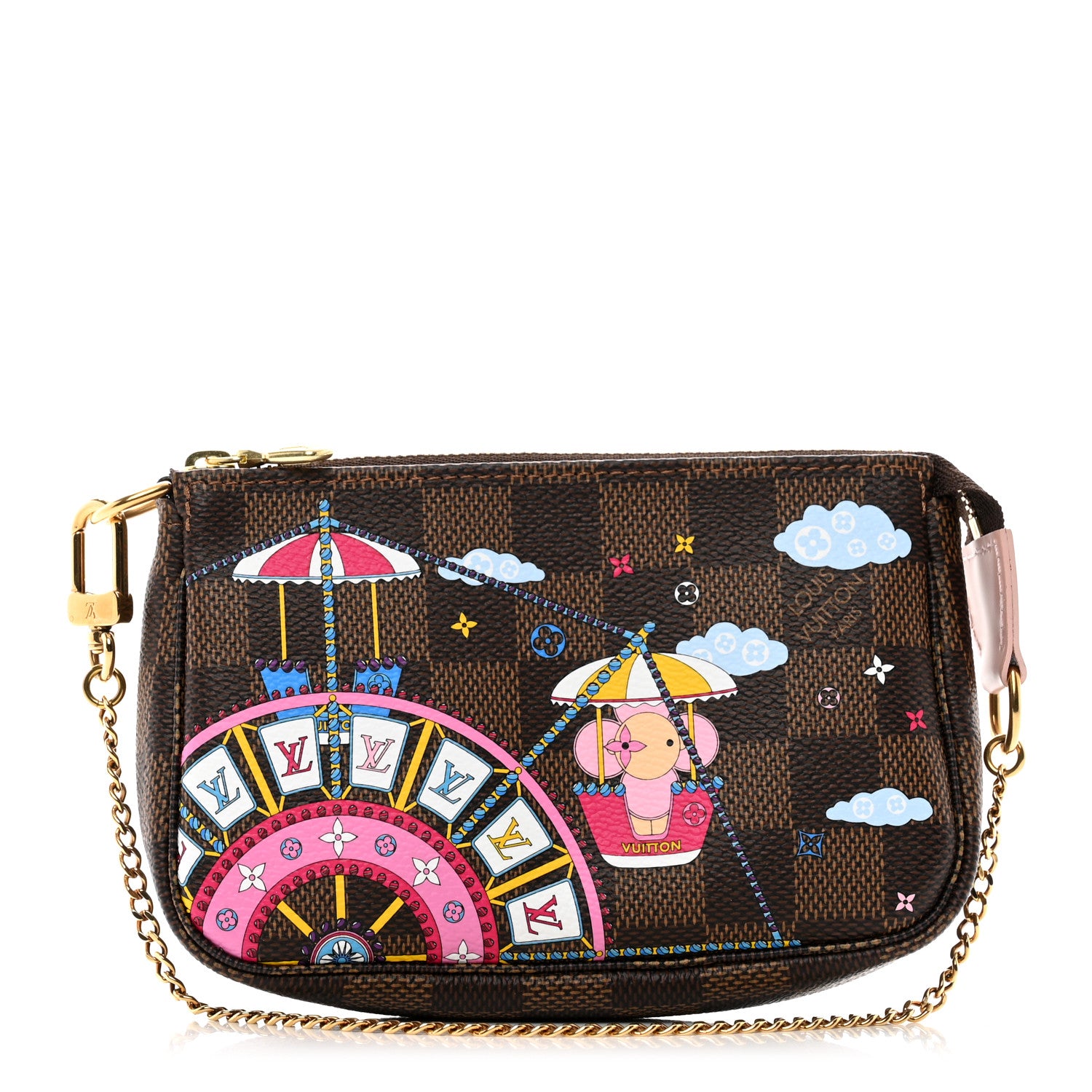 Louis Vuitton Damier Ebene 2020 Christmas Animation Big Wheel Mini Pochette Accessories Rose Ballerine 1 of 8