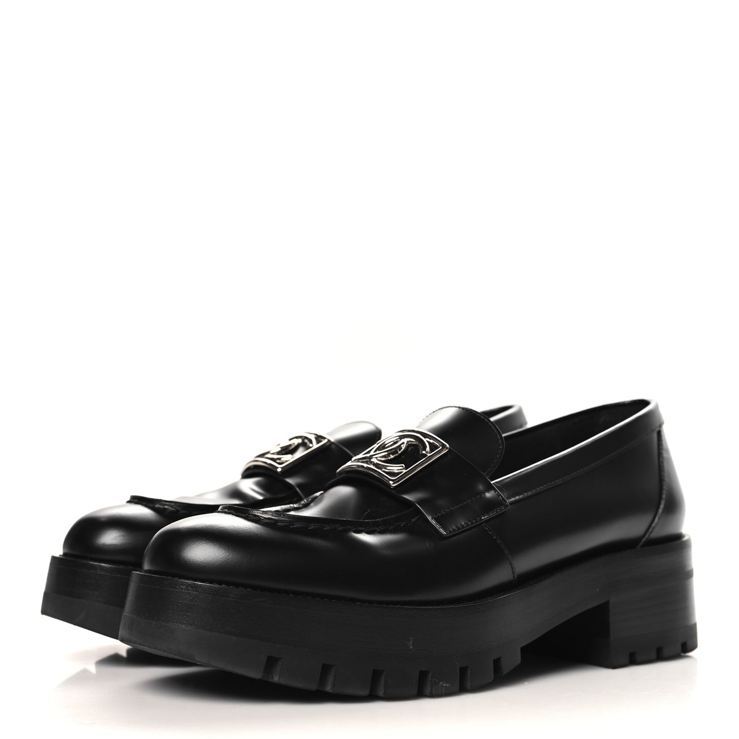 Calfskin Metal CC Loafers 39 Black
