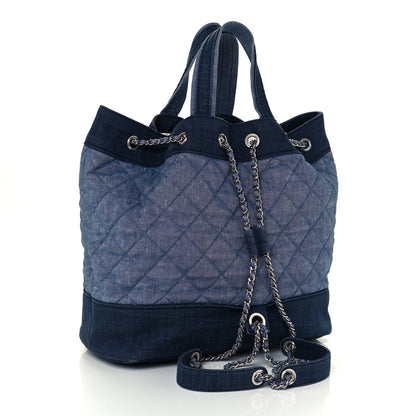 Chanel Denim Medallion Quilted Drawstring Bag Blue 5 of 13